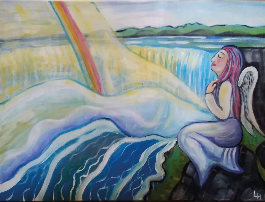 Angel by the waterfall