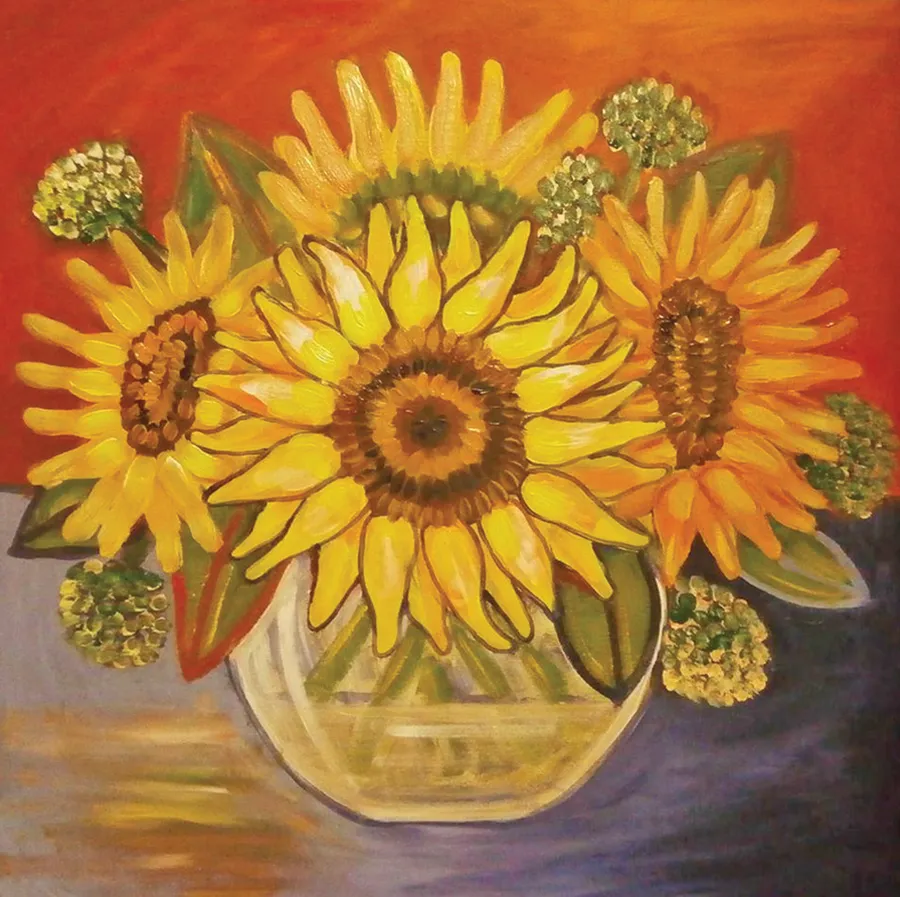 Sunflowers in vase.